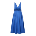 Bright blue midi dress with lace cut out waist