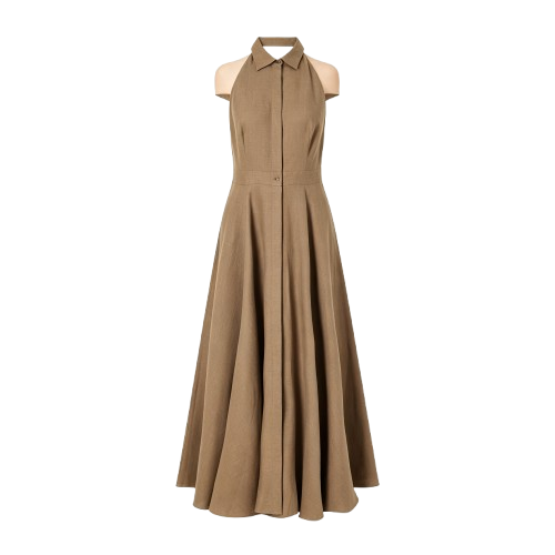 Brown halter neck open back linen maxi dress