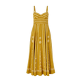 Mustard yellow embroidered maxi dress with wide straps