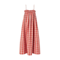 Red gingham midi dress with spaghetti straps