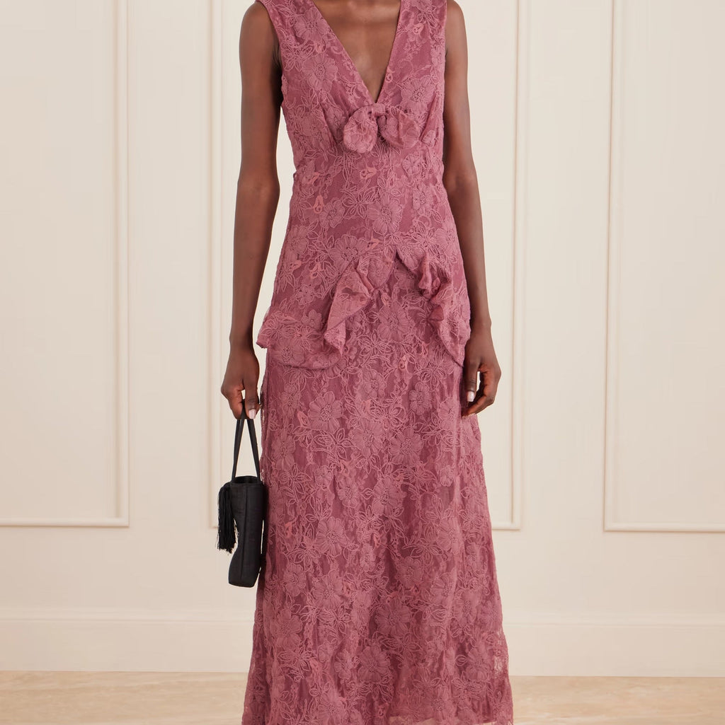 Sleeveless floral lace maxi dress