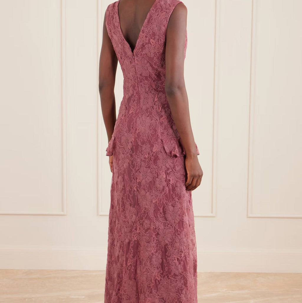 Sleeveless floral lace maxi dress