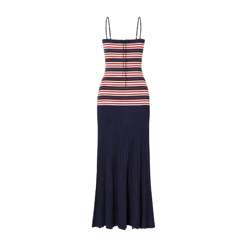 Striped pleated maxi dress with spaghetti straps