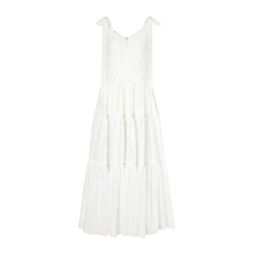 White lace up eyelet embroidered maxi dress