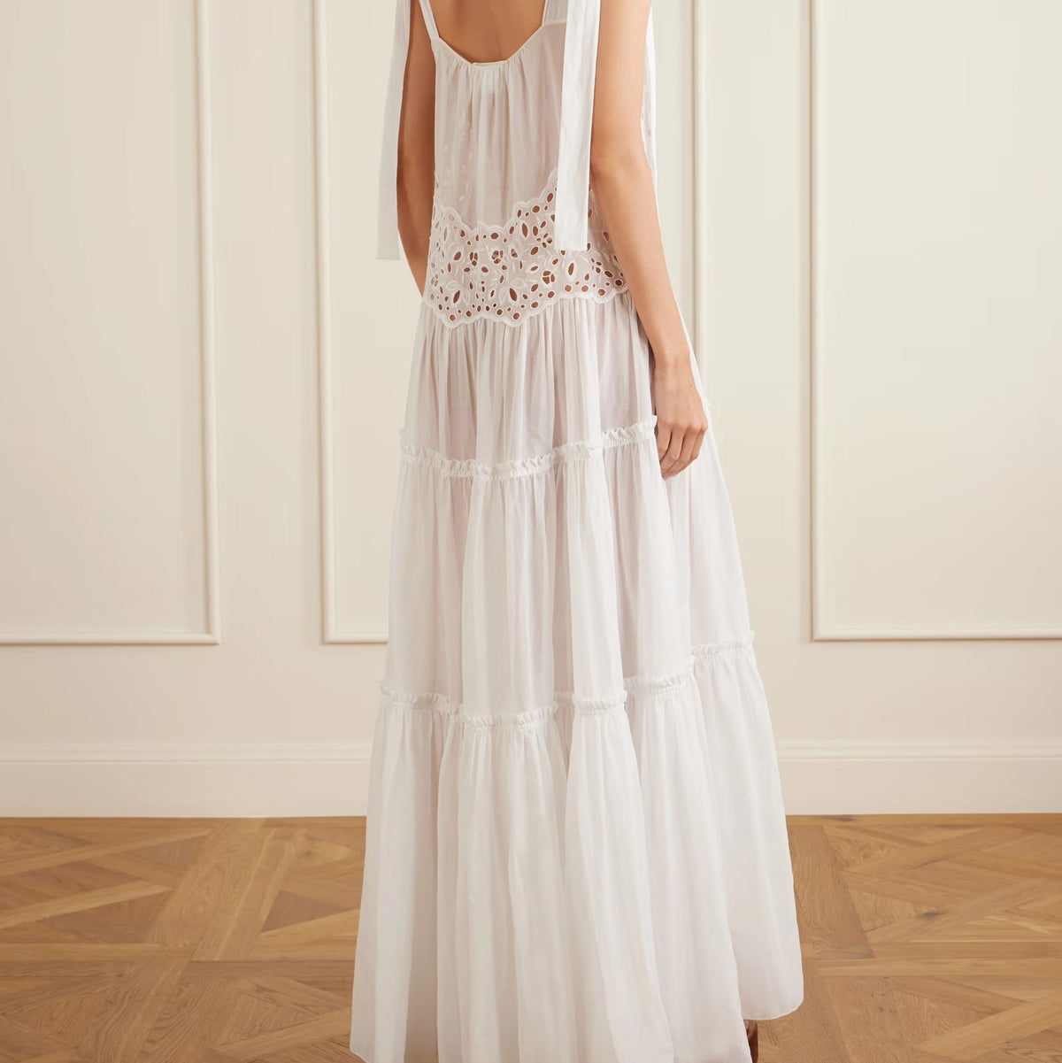 White lace up eyelet embroidered maxi dress