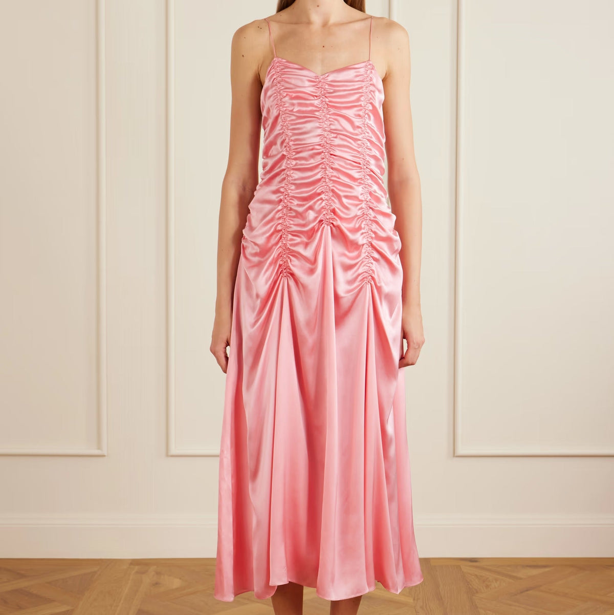 Women's pink pleated midi slip dress