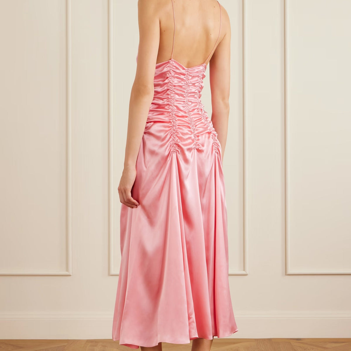 Women's pink pleated midi slip dress
